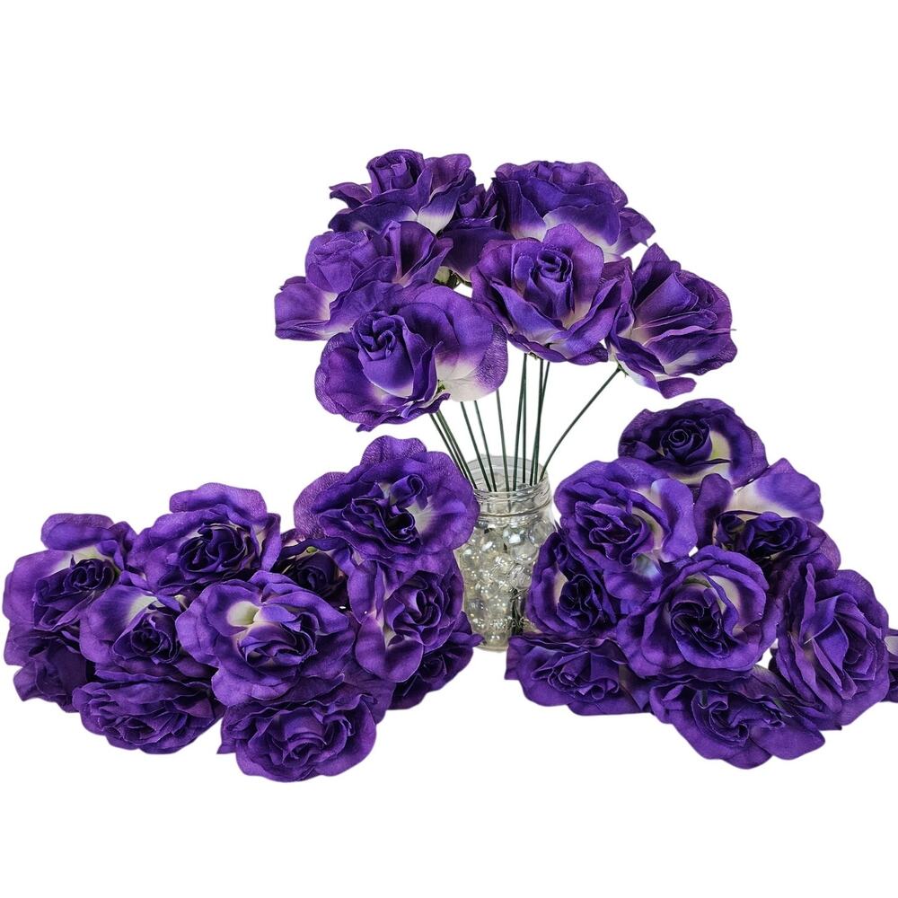 Purple White Artificial Roses 30 Stems 12in Long Fluffy Wedding Floral Crafts
